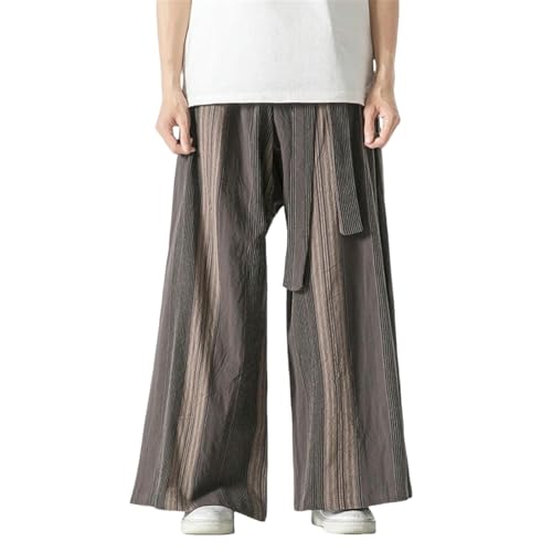 Pantalon chinois en coton et lin léger délavé avec ceinture d'été pour homme