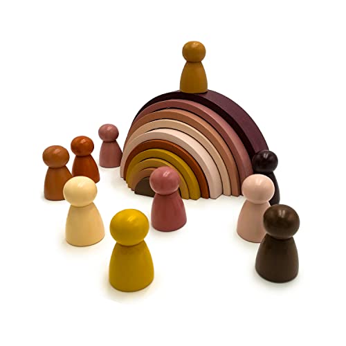 Image of COMCONHMY Montessori Wooden Toys Wooden Rainbow Stacking Toy – Nice Rainbow Stacker and Wooden Stacking Toys Set with Rainbow Blocks for Fun and Learning for Toddlers,20 Pcs