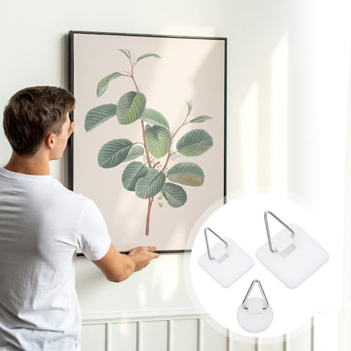 Image of 30 Pcs Adhesive Picture Hanger Foamboard Picture Hanging Hooks Without Nails, 3 Sizes Wall Plate Hangers Plastic Picture Hangers Invisible Picture Hanger for Home Art Photo Frame Bathroom Kitchen Door