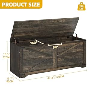 Dwvo storage bench 472 farmhouse storage chest with 2 safety hinges wooden storage organizer shoe bench for entryway bedroom living room dark rustic oak  urban country home decor