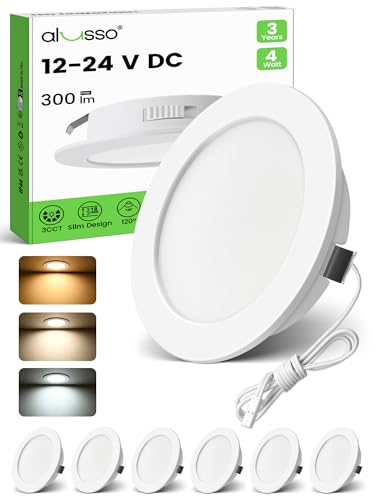 ALUSSO 6er Set LED Einbaustrahler 12-24V Einstellbare 4W Möbel Einbaustrahler 3000K Warmweiß 4000K Neutralweiß 6000K Kaltweiß IP44 Einbaustrahler LED Flach Bohrloch 55-58mm und 14.5mm Flache