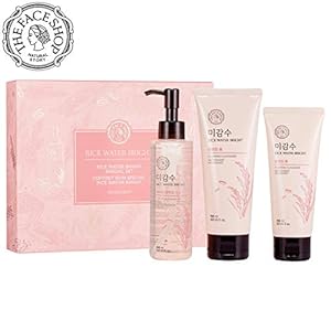 THE FACE SHOP Rice Water Bright Set – Cleanser 150ml + Light Cleansing Oil 150ml + Foam 100ml , 3 Count (Pack of 1)