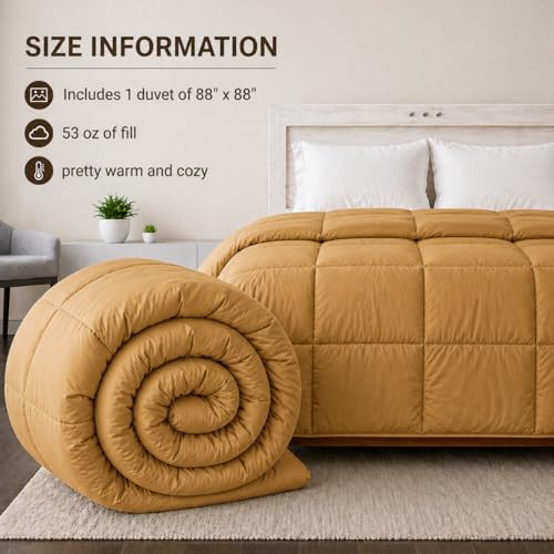 Image of Luxury Hotel Collection Cotton Comforter | All-Season Lightweight Quilt for Hot Sleepers | Plush, Breathable & Box-Stitched (King) Gold