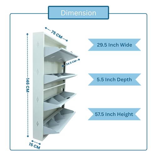 Image of 30 Inch Wide 4 Door Wall Mount Metal Shoe Rack | Fits Up to Size 12 Shoes | Dual Lock 2+2 Door Configuration (Pastel Blue, 4 Door)