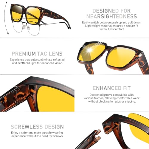 Image of HAOLOTA Night Vision Driving Glasses Fit Over Glasses for Women Men, Anti Glare Polarized Nighttime Yellow Lens