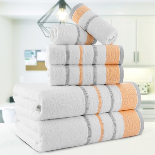 Image of Casa Copenhagen, Germany Design - White Bay Super Soft Collection 100% Cotton 6 Piece Towel Set, Includes 2 Bath Towels 2 Hand Towels 2 Washcloths - Grey & Gold
