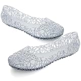 Stunner Women's Jelly Sandals Hollow Summer Breathable Crystal Jelly Flats Silver 43（10） 2