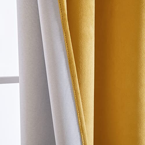 Emema 100% Blackout Velvet Curtains 84 Inches Long Yellow Curtains Drapes Bedroom Living Room Darkening Window Treatment Drapes Thermal Insulated Grommet Light Blocking, 2 Panels, W52 X L84 #TOP3