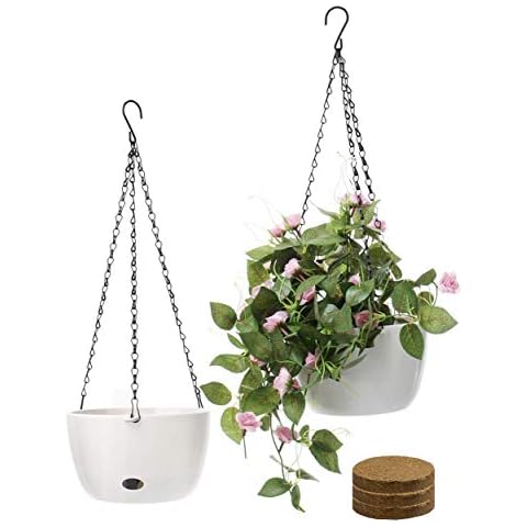 SAROSORA 8'' Self Watering Hanging Basket Planter for Outdoor Indoor Plants Flowers Herbs Planters(2-Pack, 8'') Cover