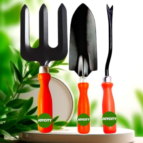 Joycity Gardening Tools Kit for Home Garden – 3Pcs | Transplanter, Fork, Weeder | Durable and Sturdy Garden Tools Set