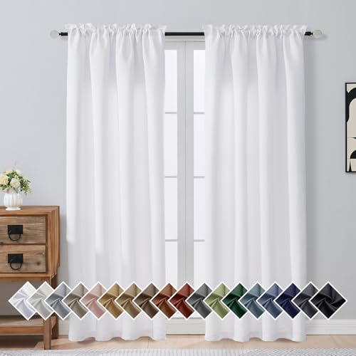 Image of Pure White Curtains for Bedroom 72 Inches Long 2 Panels Set, Solid Thermal Insulated Light Filtering Window Curtains for Living Room, Dual Rod Pocket Soft Window Drapes, 2x40Wx72L Inches