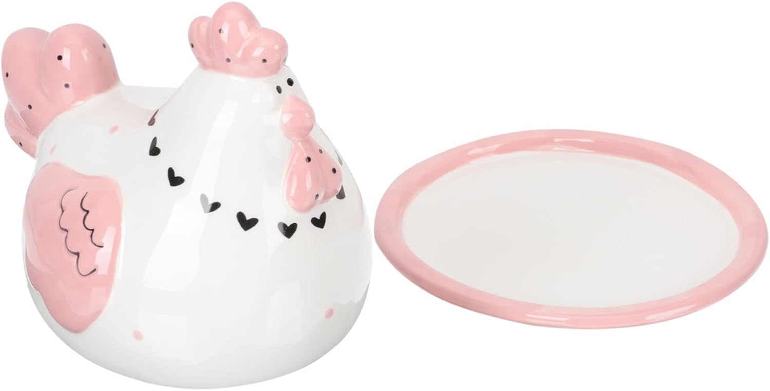 VICASKY Ceramic Butter Box with Lid Embossed Chick Shape Airtight Storage Container for Butter Cheese Desserts Kitchen Use Household Party