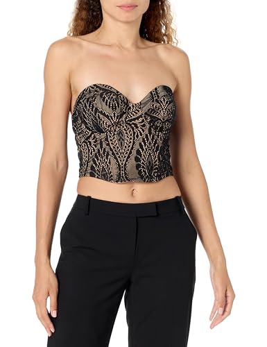 GUESS Women's Sleeveless Amera Lace Bustier Top, Jet Black