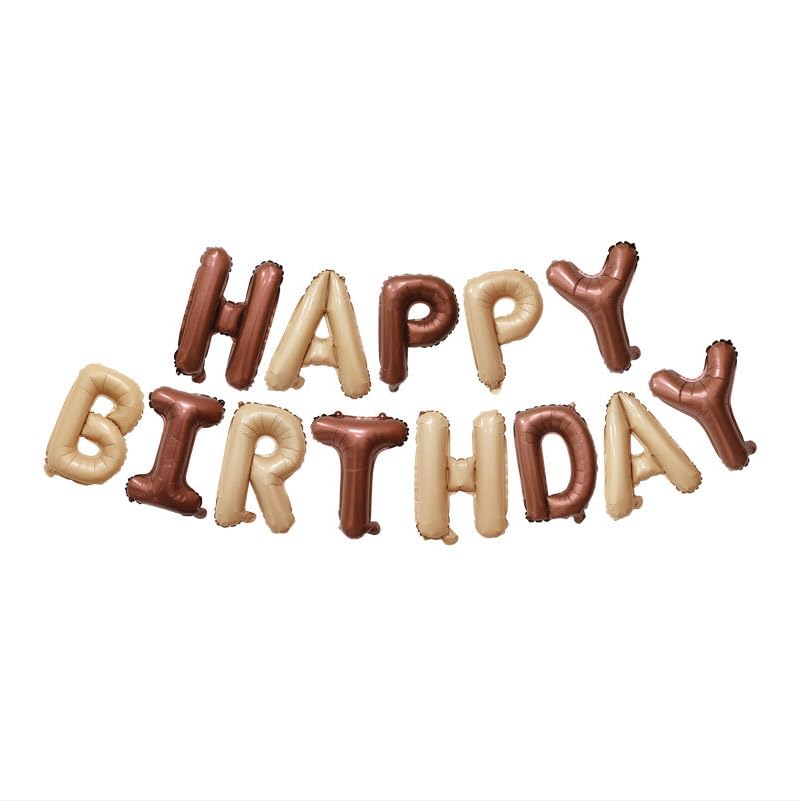 Happy Birthday Balloons - Chocolate Brown Theme 16 Inch Balloon Banner Kit with 13 Foil Balloons for Adult Birthday Party Decorations (Upgraded Thickened Foil, Helium/Air Fill)