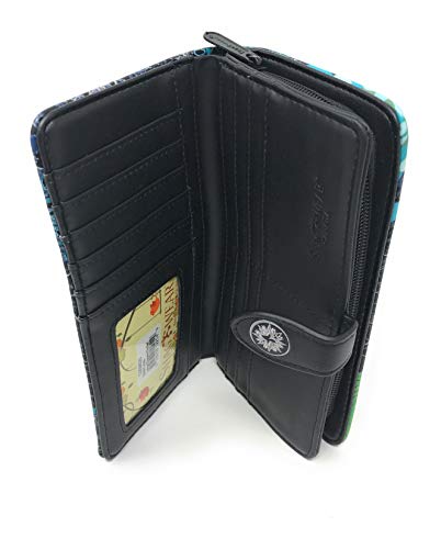 Shag Wear Sea Horse Large Wallet for Women and Teen Girls Vegan Faux Leather Black 7"4