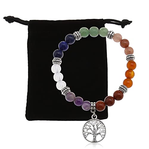 The Lord of the Tools Bracelet de perles en pierres précieuses naturelles 7 chakras - Bracelets de yoga extensibles - Cadeau fantaisie pour femme/homme - Pour la méditation, la prière, la protection