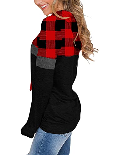 Chiczone Buffalo Plaid Hoodie For Women Christmas Hooded Sweatshirt Long Sleeve Casual Drawstring Pullover Tops Xl #TOP2
