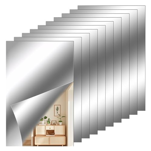 QESSUVNC 10 unidades de lámina de espejo autoadhesiva, espejo adhesivo flexible no de cristal, azulejos de espejo autoadhesivos, baño, decoración de pared (4x6 pulgadas)
