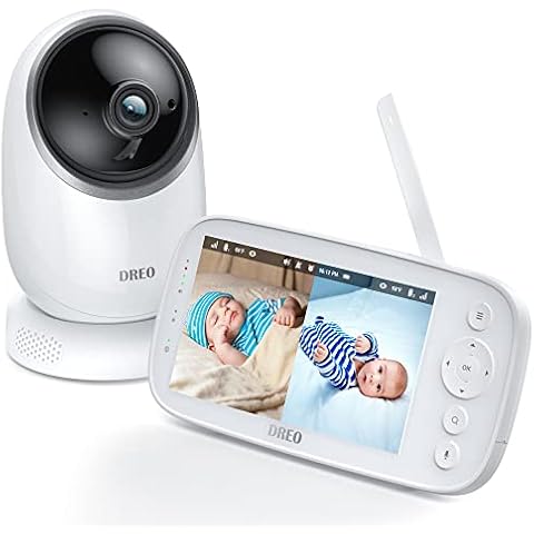 Dreo Baby Monitor, 5 Inches 720P HD Split Screen Video Baby Monitor with Camera and Audio, Infrared Night Vision, 2-Way Talk, Remote PTZ, 300M Range, 5000mAh Rechargeable Battery with VOX Mode Cover