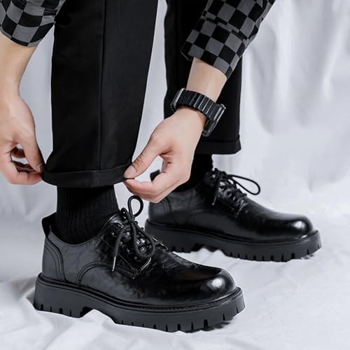 Men's Matte Black Platform Derby Oxfords Shoes Casual Lace-Up Lug Sole Lightweight Business Casual Dress Shoes Comfortable Formal Work Wedding Shoes4