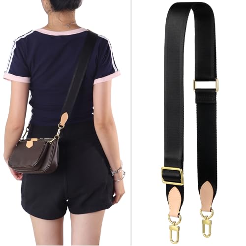 Image of Adjustable Soft Crossbody Strap for Pochette Accessories Replacement, Wide Canvas Strap for Designer Purse, Black