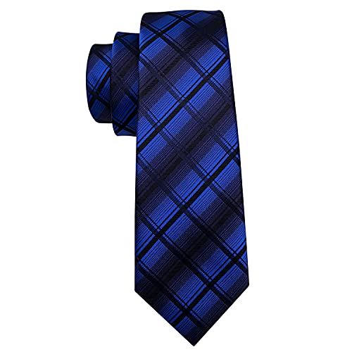 Image of Barry.Wang Plaid Ties for Men Silk Necktie Handkerchief Cuff Links Set