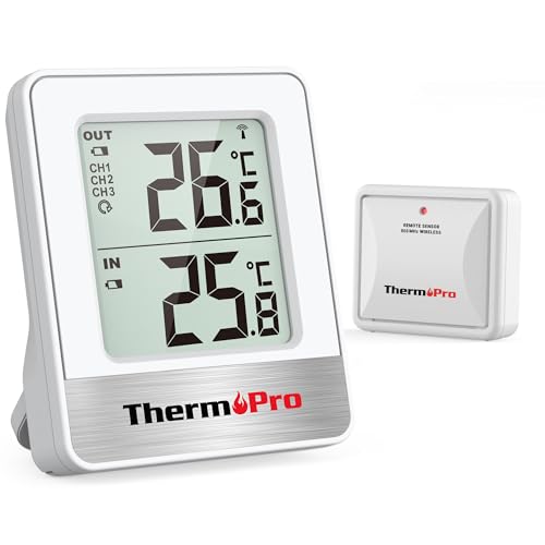 ThermoPro TP200C Station Meteo Interieur Exterieur Sans Fil, Thermometre Connecté avec Capteur de Température la Distance de Réception 150m, pour Terrasse, Jardin,...