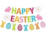 Easter Decoration Happy Easter Banner Hello Spring Easter Sunday Garland Eggs Hunting Bunnies Flowers Goodies Chocolate Jesus theme Party Celebration Decor