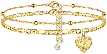 MONOOC Gold Anklets for Women, Ankle Bracelets for Women Initial I Ankle Bracelets Gold Anklet Initial Anklet for Women Girls Figaro Chain Ankle Bracelets for Women Beach Jewelry for Women Girls