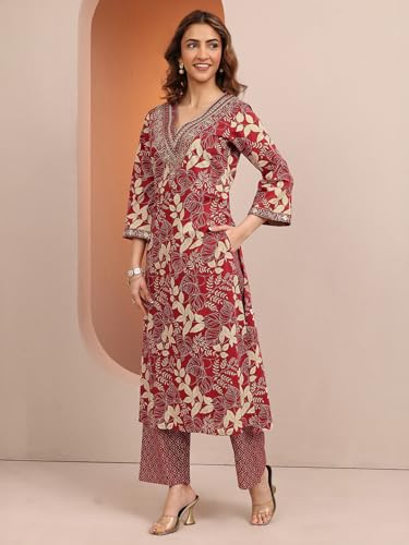 Image of Libas Printed Cotton Straight Kurta With Trousers and Dupatta | daily wear suit