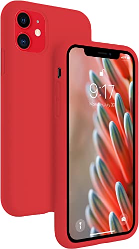 Image of VONZEE Liquid Silicone, Microfiber Shockproof Slim Back Cover Compatible for iPhone 11 6.1 inch, (Red)