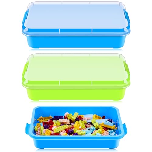 Image of 2 Pack Sensory Bin for Kids, 15inch Sand Tray with Lid, No-Mess Sensory Play Container for Sand, Building Blocks Storage, Portable Kids Activity Bin Indoor Outdoor(Blue, Green)
