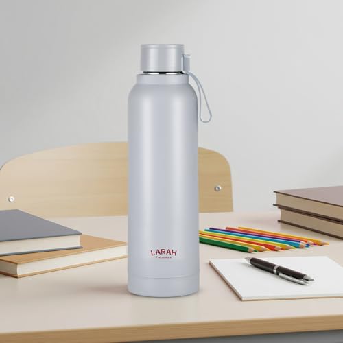 Image of Larah by Borosil 700 ml Orbit Grey Stainless Steel Water Bottle | Made in India Pu Insulated Thermoware | Leakproof, BPA Free| Bottle for Office, School, College & Gym, Daily Use | 1 Year Warranty