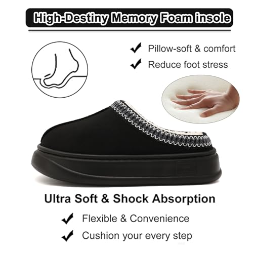 House Slippers for Woman Men, Womens slippers Platform EVA sole Warm Fuzzy Faux Fur Lined Suede Short Ankle Boots Memory Foam shoes for Women Anti-Slip Boot Indoor Size3