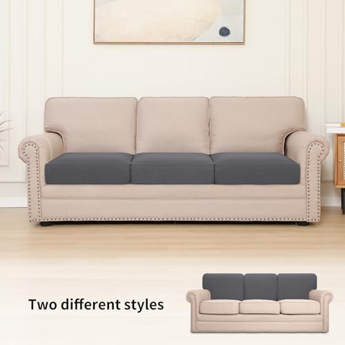 Image of Easy-Going Stretch 3 Pieces Oversized Couch Cushion Cover for Sofa Seat | Furniture Protector Sofa slipcover for 3 Cushion Couch Washable Soft with Elastic Bottom Gray