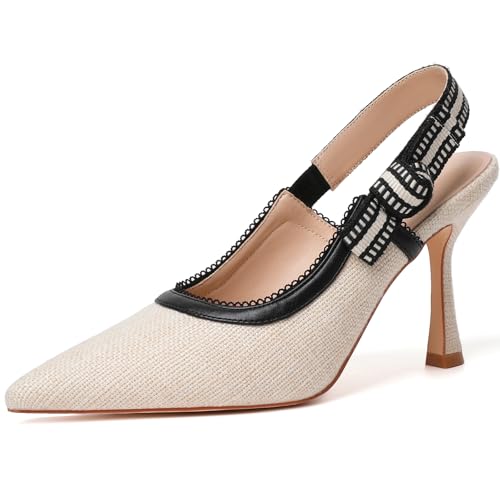 Image of RIBONGZ Sexy Slingback Pumps Elegant Dressy Heels for Women Closed Toe Pointy High Heels Wedding Bride Prom Party Evening Shoes