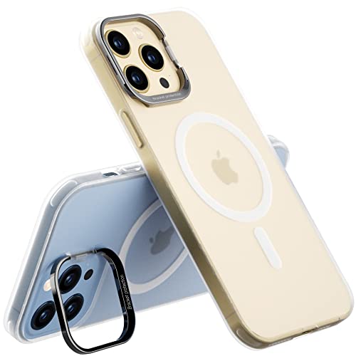 PZOZ 磁気ケース キックスタンド付き iPhone 13 Pro対応 マットクリア ハードPC&TPUケース MagSafe磁気とスタンド付き 透明耐衝撃保護カバー