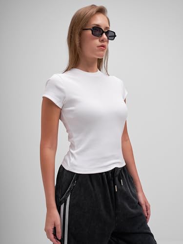 Image of Tokyo Talkies Women Pure Cotton Tops for Woman|Regular Fit Slim fit Crop Tops for Women Western|Top Tshirt for Women Stylish Western|Suitable for Casual and Workwear
