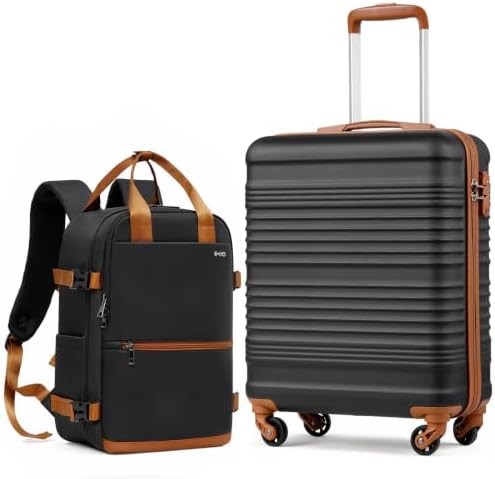 COOLIFE Ryanair Kabinenkoffer-Set 2tlg - 55x40x20+40x30x20 cm EasyJet TSA | PC+ABS Handgepäck Koffer, 4 Doppelrollen, Handgepäck Rucksack, Laptopfach – für Priority-Boarding, Städt