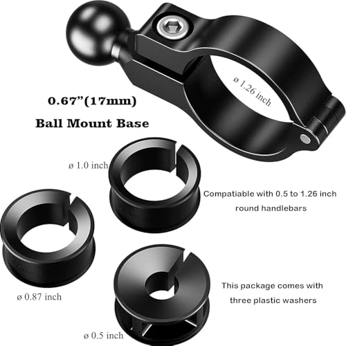 Image of Bike Handlebar Mount, Aluminum Alloy Clamp Mounts Base Ball Adapter with 0.67 inch(17mm) TPU Ball for Round Rails, Compatible with RAM Mounts Ball Socket Arm