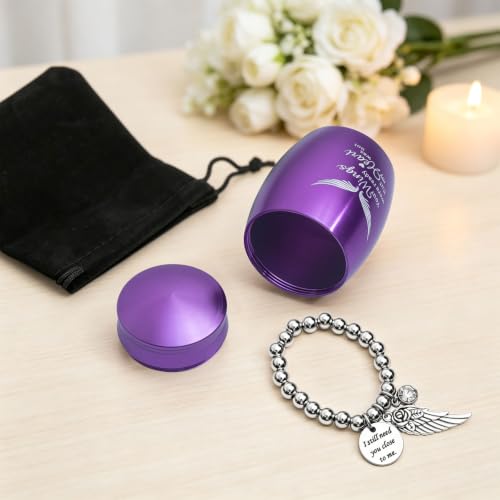 Image of Purple Small Urns for Human Ashes Keepsake,Mini Urns for Human Ashes Adult Female - Token Sharing Mini Memorial Urn with Velvet Bag