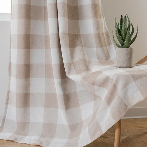 Driftaway CHECK5096TAUPE Buffalo Plaid Check Curtains Woven Plaid Pattern Lined Blackout Thermal Insulated Window Curtain Grommet 2 Layers 2 Panels 52 Inch thumb #4