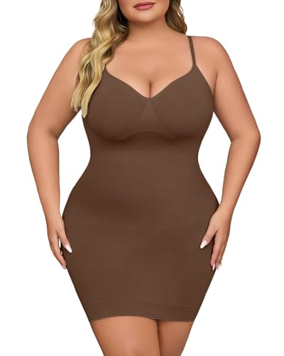 Image of Shapewear Slip Dress for Women Under Dress Seamless Tummy Control Slip Dress Plus Size Smoothing Cami Dress Slips