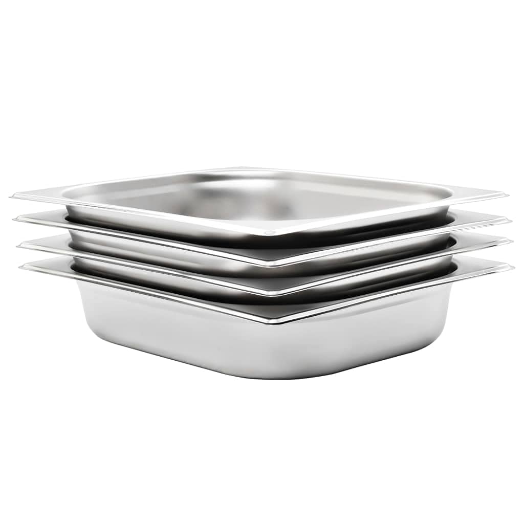 Mangloder - Contenedores para gastronomía, 4 unidades, GN 1/2, 65 mm, acero inoxidable, apilables, 4 L, para platos de chafing, bain marie, buffet, gastronomía, restaurante, hotel, cocina, mantener el