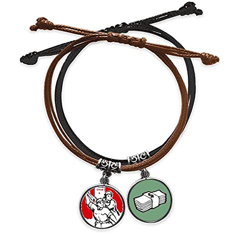 Pulsera de cuerda roja con temática de periódico comunista y detalles de cuero