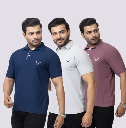 Image of HANABY Men's Summer Polo Solid Half Sleeves Polycotton T-Shirt | Collar Breathable and Comfortable T-Shirt (Pack of 3)