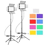 LED Video Light 2 Packs, EMART Dimmable Photography Lighting with Diffuser and 9 Color Filters, 5500K 15W USB LED Studio Lights for Photo Streaming Shooting, TikTok, YouTube Recording