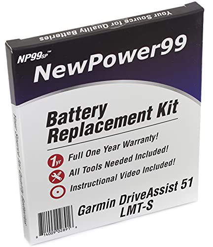 NP99sp Battery Kit for Garmin DriveAssist 51LMT-S with Tools, How-to Video, and Long Life Battery