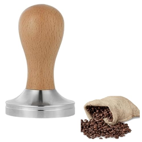 THW® Coffee Tamper Coffee Press Hammer Detachable Food Grade Stainless Steel Flat Bottom Coffee Powder Press Hammer with Wooden Handle (51mm)