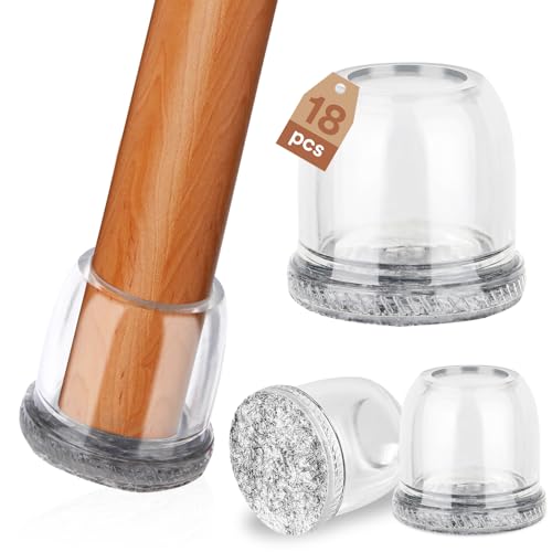 Euqvunn 18pcs Protection Pied de Chaise, Protege Pied de Chaise, Embout de Chaise Transparent Patins pour Chaises avec Feutre, Tampon de Solpour Sols en Bois Dur et...